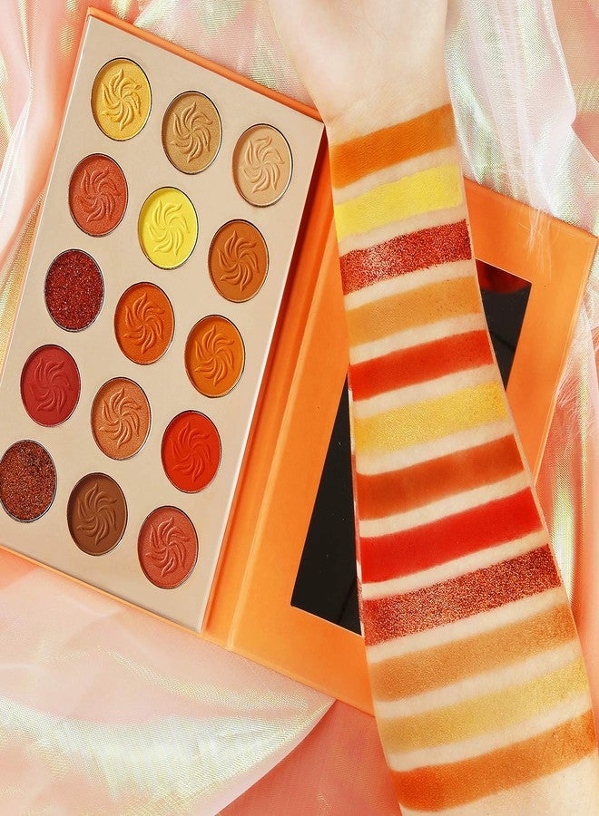 Afflano Red Orange Eyeshadow Palette Sunset 15 Color, Highly Pigmented Glam Fall Eye Shadow Makeup Palettes, Nudetude Brown Yellow Gold Orange Matte Glitter Shimmer Warm Eyeshadow Pallet - Image 3